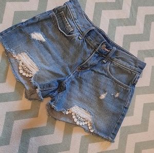 Girls lace detail denim shorts size 8